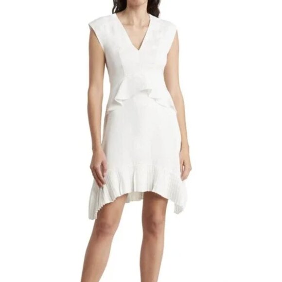 NEW BCBGMAXAZRIA Ruffled Pleated High-Low Cocktail White Dress - Picture 4 of 8